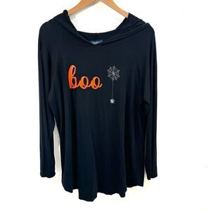 Scarlett Halloween T-Shirt Hoodie Size XL Black Boo Spider Long Sleeves Women